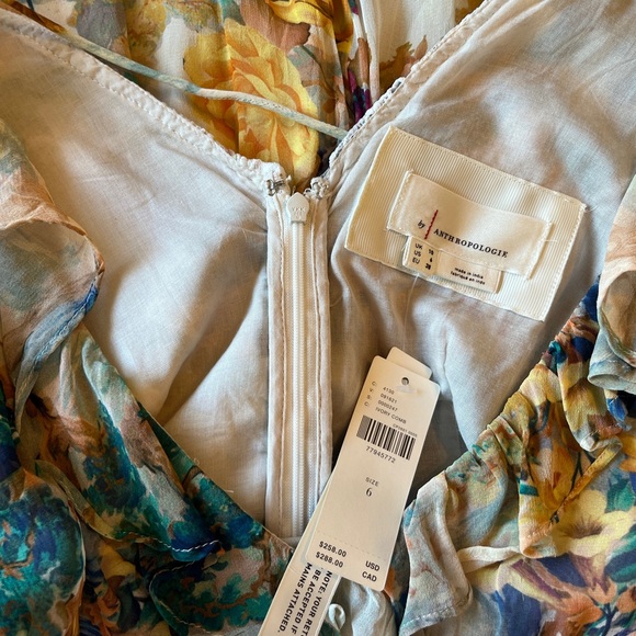 Anthropologie V-neck Ruffle Lace Dress Ivory Combo Floral Hi-Low Maxi Size 6 NWT - Picture 9 of 11